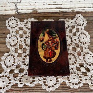 Vintage Leather Book Box Hidden Safe St Nicholas/Santa
